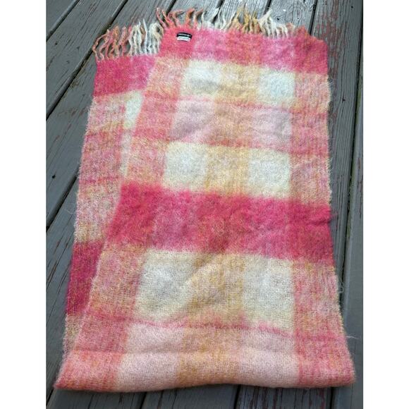 Abraham & Straus 100% Mohair Scarf orange coral yellow large Plaid Germany70x17” - Picture 4 of 12